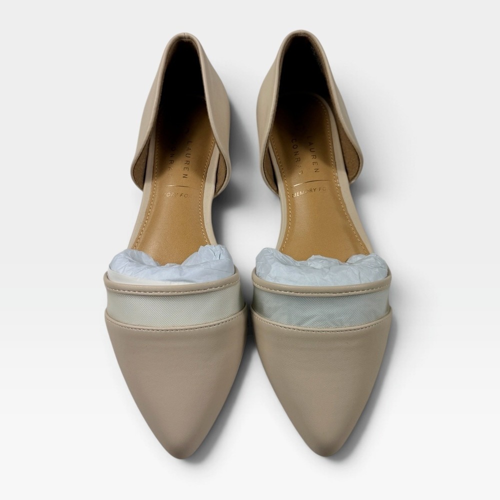 LC Lauren Conrad Renee D'Orsay Flats Womens 7 Bone Mesh Pointed Toe NWOB